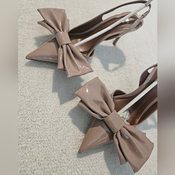 Zara Nude Bow Slingback Heels Size 9 Beige Coquette Girl Feminine Party Office - Picture 3 of 7